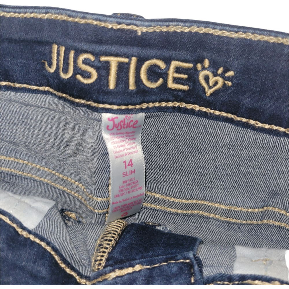Girls Justice Distressed Classic Denim Dark Wash Shorts Size 14 Slim - Picture 3 of 4